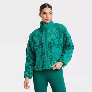 JoyLab Teal Checkered Teddy Jacket